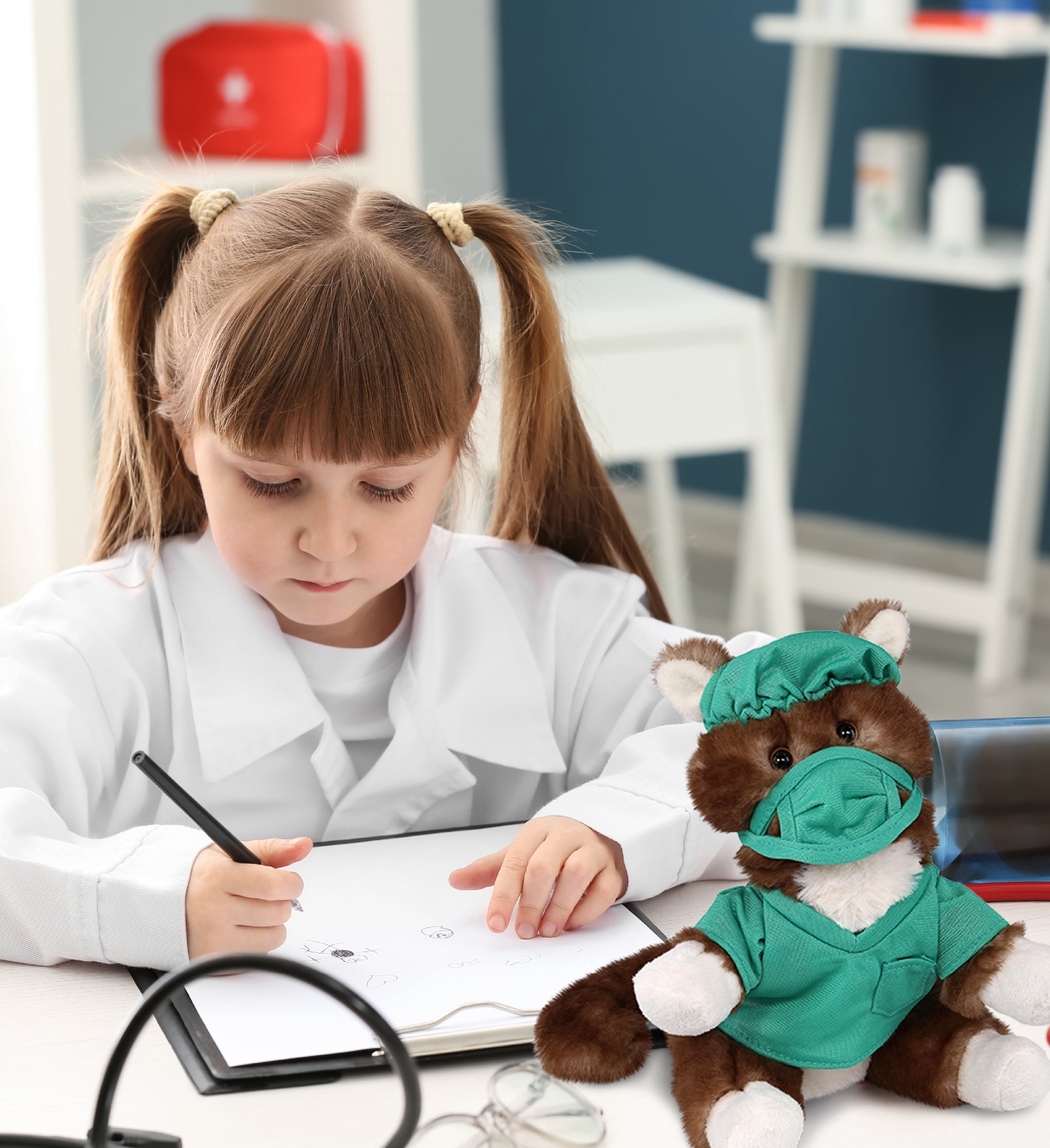 DolliBu Brown Cat Doctor Plush Toy - Super Soft Brown Cat Doctor Stuffed Animal Dress Up with Cute Scrub Uniform and Cap Outfit - Fluffy Doctor Toy Plush Gift - 7 Inches
