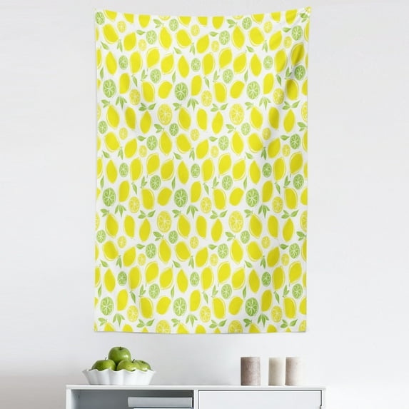 Lemons Tapestry, Simplistic Citrus Fruits Hubbly Drawing of Green and Yellow Colors, Fabric Wall Hanging Decor for Bedroom Living Room Dorm, 5 Sizes, Apple Green Yellow White, by Ambesonne