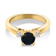 thumbnail image 3 of Gem Stone King 18K Yellow Gold Plated Silver Black Onyx and White Lab Grown Diamond 3-Stone Engagement Ring for Women (0.93 Cttw, Round 6MM, Gemstone December Birthstone, Size 9), 3 of 6