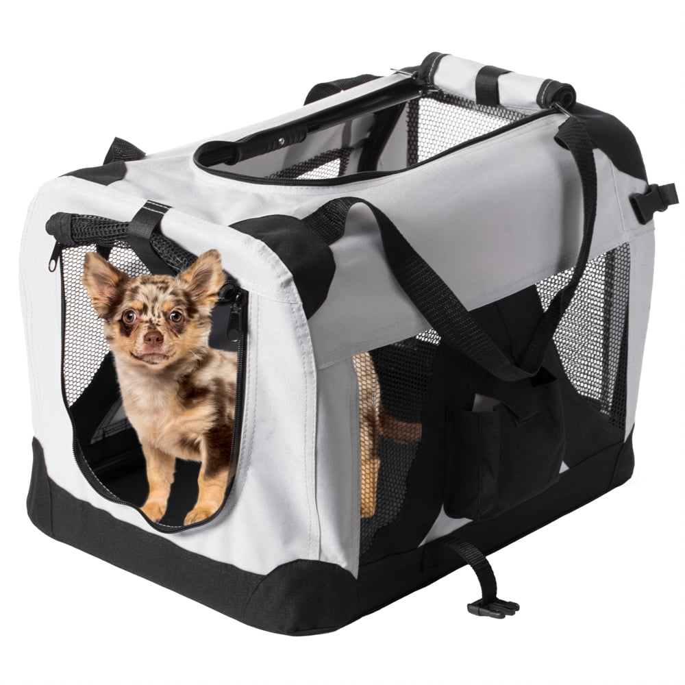 17.7Lx10.2Wx12.2H Dog Travel Carrier Bag,Portable Pet Bag,Foldable Soft-Sided Dog Carrier,Durable Travel Carrier Bag for Dogs Cats,Pet Cage with Safety Zippers with Gift Bowl with 4 Sides Mesh 