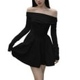 thumbnail image 2 of Taylonsss Womens French Style Off Shoulder A-line Slim Fit Waist Little Black Cocktail Party Dress, 2 of 6