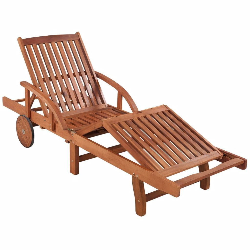 Lowestbest Sun Lounger with Cushion, Solid Wood Chaise Lounge Chair with 2 Wheels