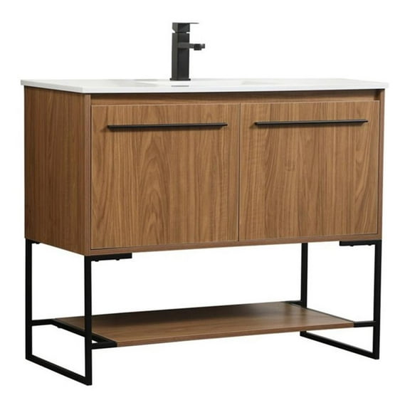 Elegant Decor Sloane 40" Aluminum MDF Single Bathroom Vanity in Walnut Brown