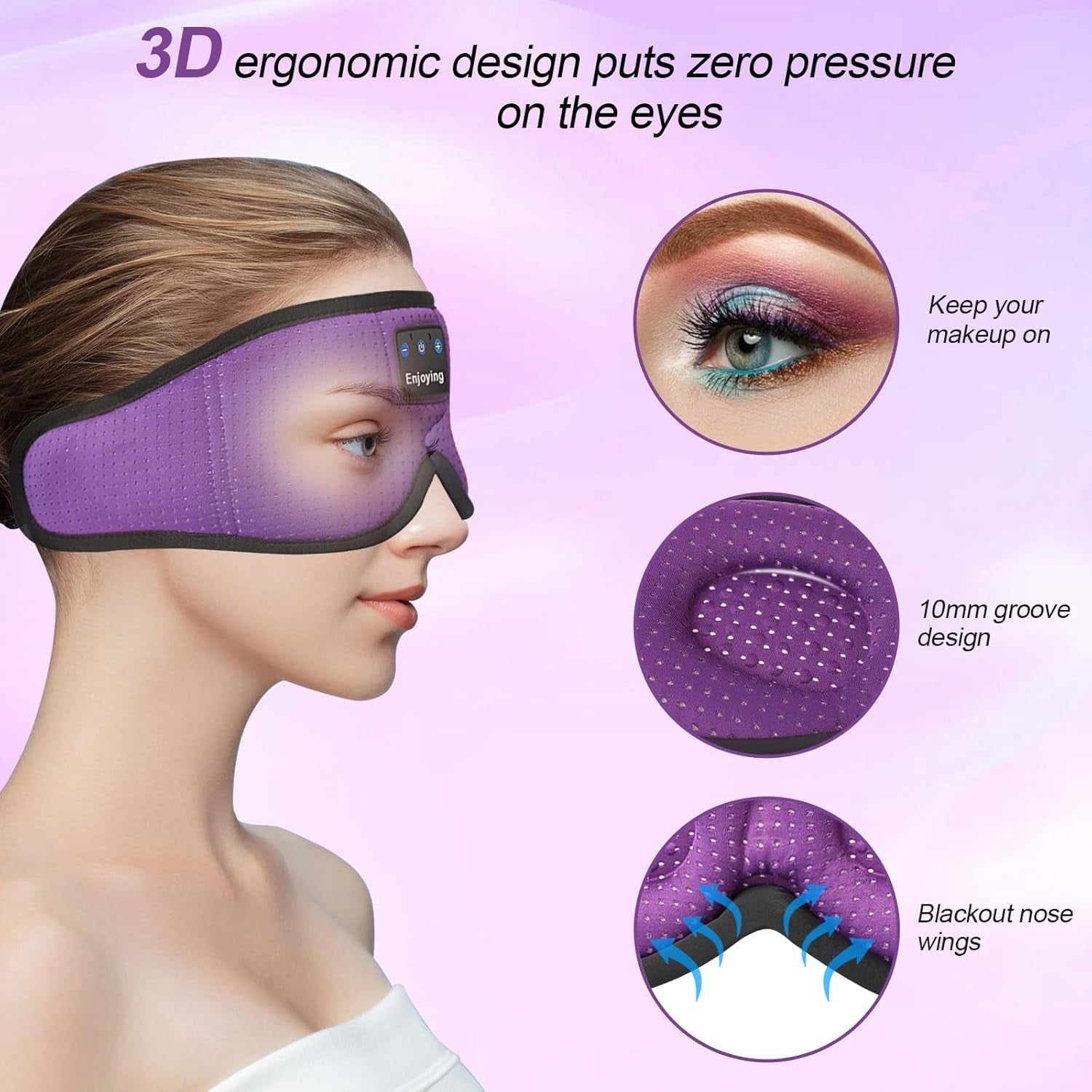 CCNZZITSHT Sleep Headphones, Sleep Mask Bluetooth Wireless Music Eye Mask, Sleeping Mask for Side Sleepers Sleep Mask with 3D Bluetooth Headphones Ultra-Thin Stereo Speakers Perfect for Sleeping