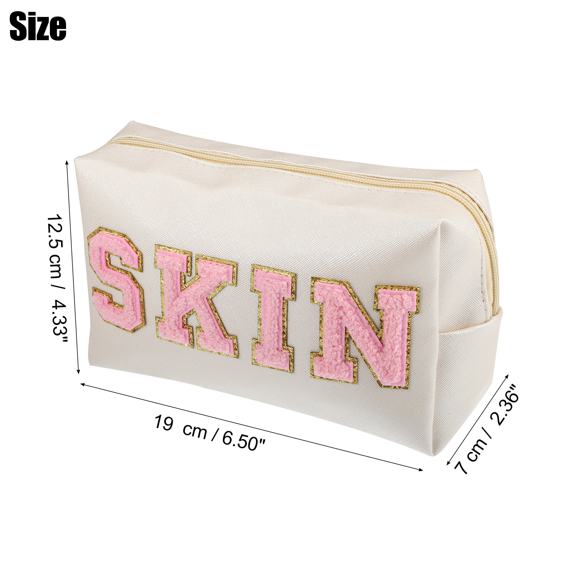 Unique Bargains Patch Small Makeup Bag Alphabet Pattern Toiletry Bag Travel Cosmetic Organizer for Women Daily Use Pink