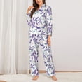 thumbnail image 2 of Balery Lavender Flowers Conjunto de Pijama con Estampado para Mujer, Conjunto de Dos Piezas con Manga Larga, Ropa de Dormir Suave con Bolsillos, Pijamas Cómodos-XX-Large, 2 of 7