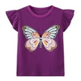 thumbnail image 4 of HILEELANG Little Girl's Tee Shirts Summer Puff Short Sleeve Cotton Casual Crewneck Graphic Ruffle Cap Easter Purple Butterfly T-Shirts Tops 3 Packs Sets 6T, 4 of 4