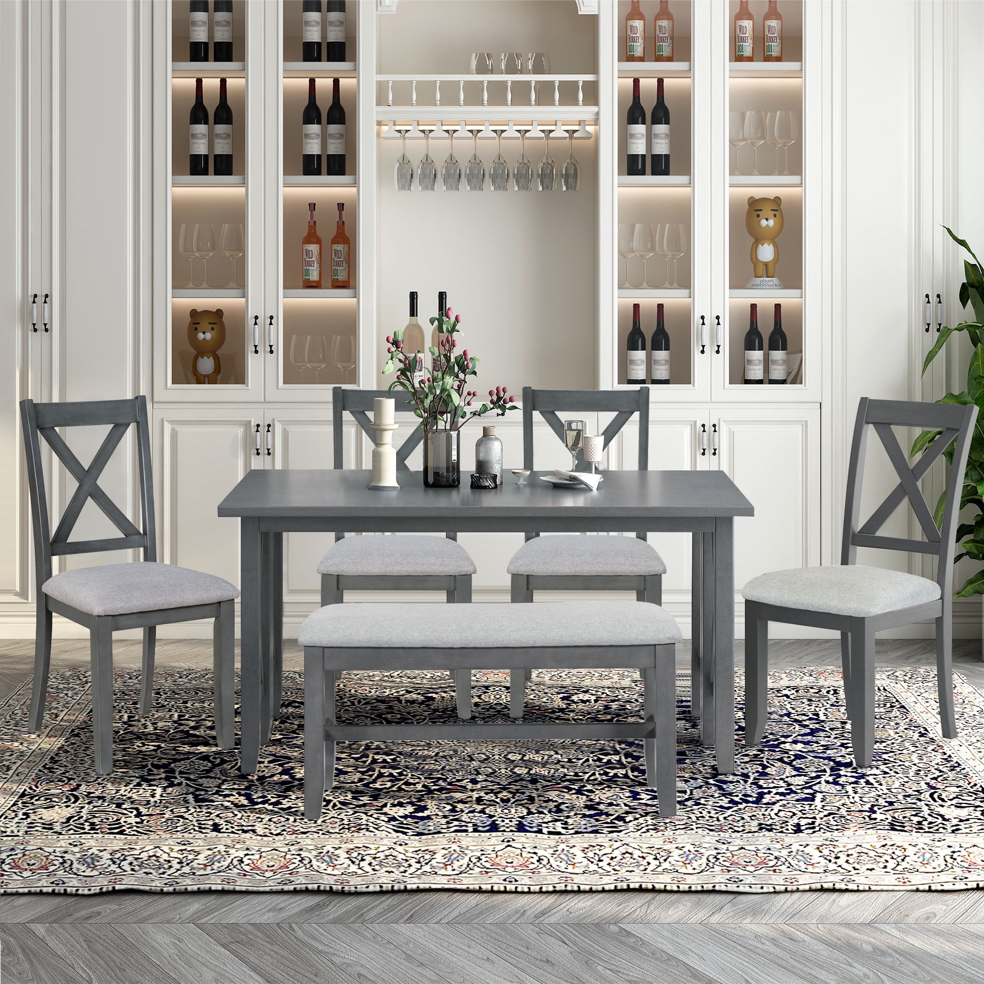 6 Piece Dining Room Set with Foldable Table, WEPSEN Farmhouse Dining