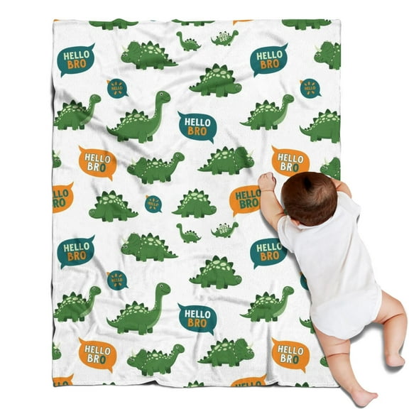 White Green Dinosaurs Speech Bubbles Pattern Blanket,Comfortable Soft Flannel Throw Blanket,All Season,Warm Lightweight Blankets for Sofa Bed Couch Living Room Chair,30"x40"