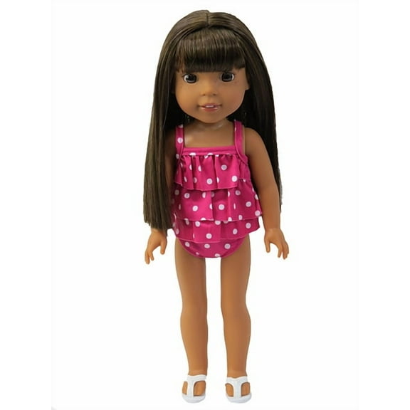 Magenta Polka Dot Swimsuit For 14 Inch Dolls