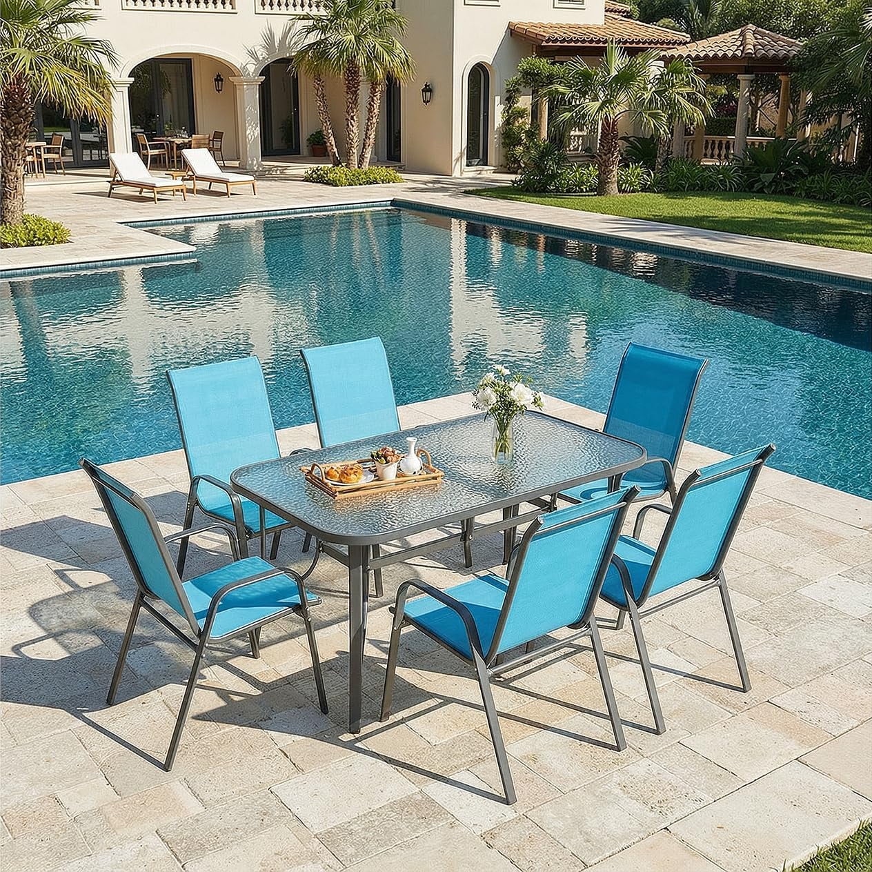 LAZY BUDDY 6-Piece Outdoor Patio Dining Chairs Set, All Weather Stackable Chairs with Armrest, Textilene Fabric & Metal Frame
