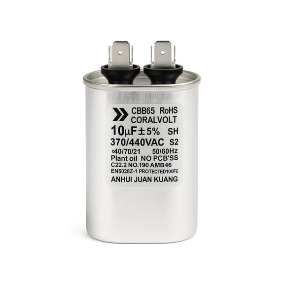 CoralVolt 10 5 µF Dual Run Oval HVAC Capacitor, 370/440V AC, UL Rated