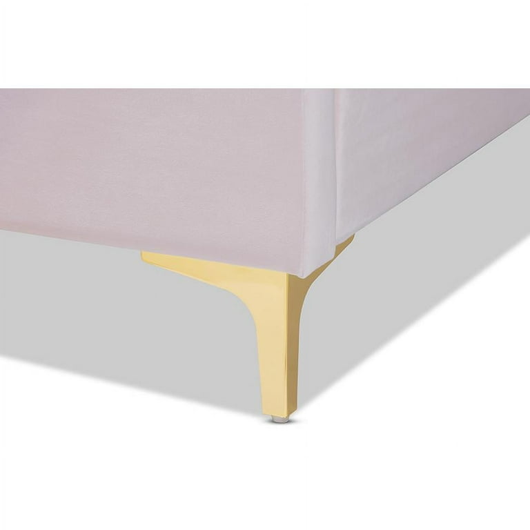Baxton Studio Saverio Glam and Luxe Light Pink Velvet Fabric Upholstered Queen Size Platform Bed with Gold-Tone Legs Baxton Studio Saverio Glam and Luxe Light Pink Velvet Fabric Upholstered Queen Size Platform Bed with Gold-Tone Legs