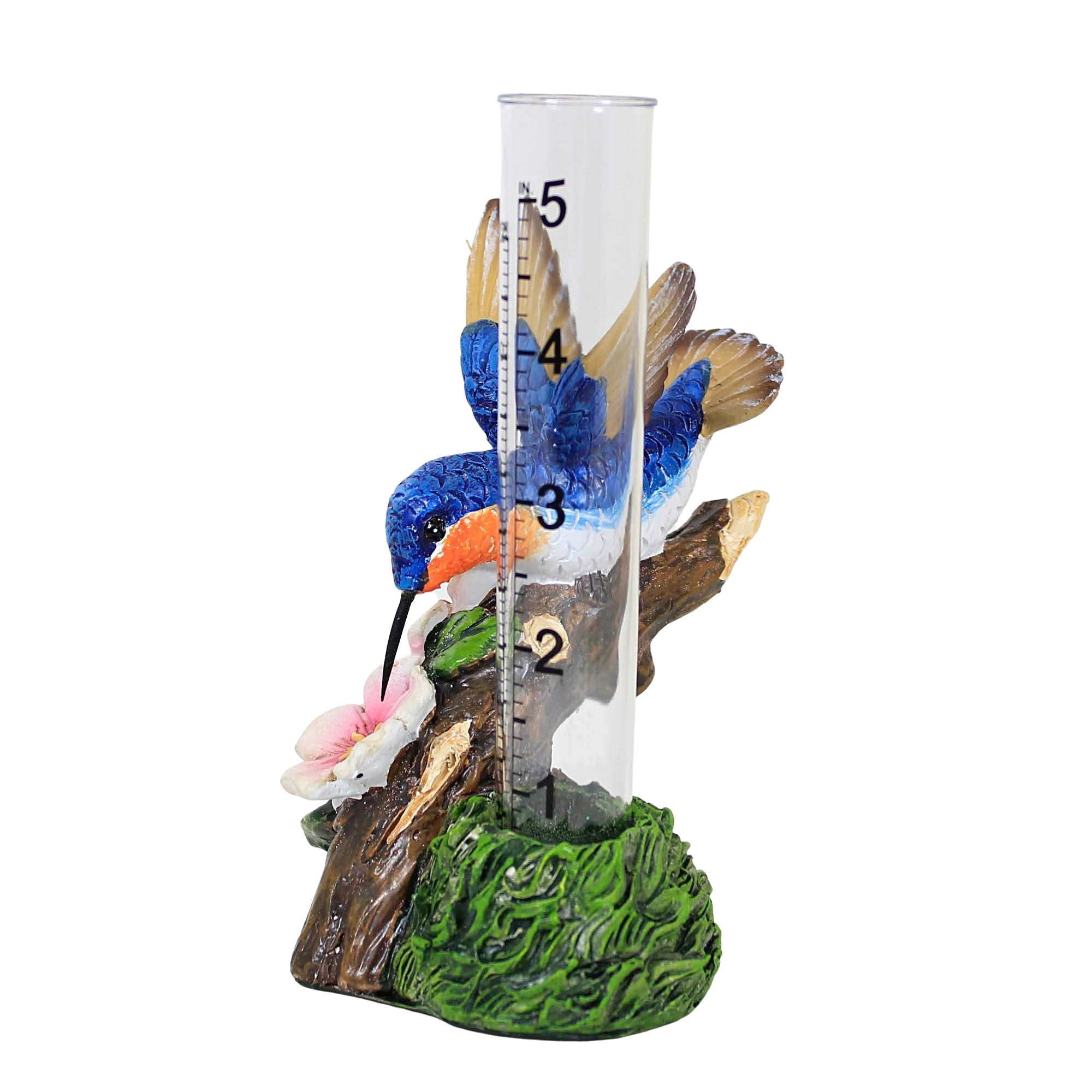 Home & Garden Hummingbird Rain Guage Polyresin Measure Water A7227 Blue
