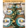 thumbnail image 4 of 13 Inch Round Placemats Set of 6, Spring Flowers Non Slip Heat Insulation PP Table Mats, Farmhouse Watercolor Teal Wood Grain Washable Place Mats for Kitchen Dining Party Table Decor, 4 of 7