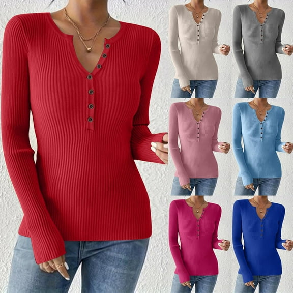 DDAPJ pyju Women’s Long Sleeve Henley T Shirts Slim Fit Ribbed Knit Tops Base Layer Tee Shirts Beige M