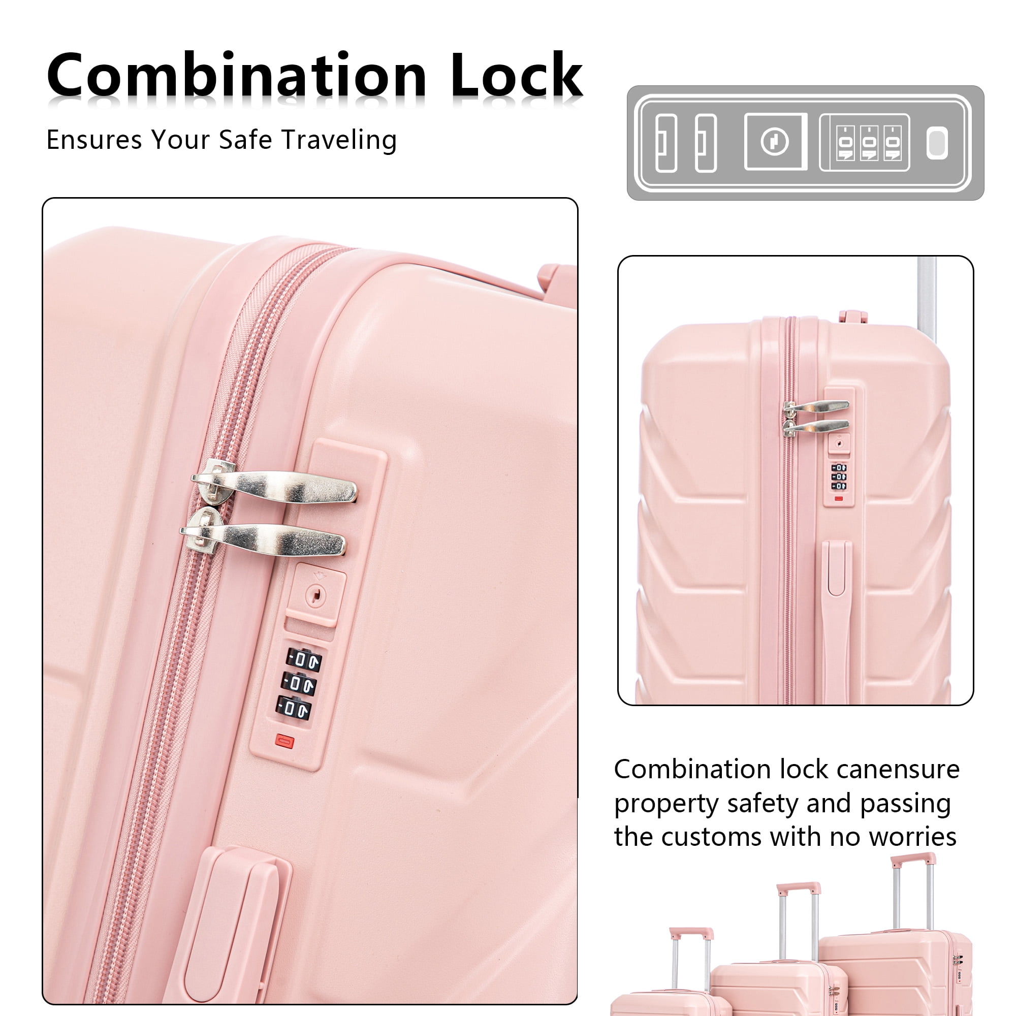 3 Piece ABS Hardshell Luggage Set, 20/24/28 Inch Matching Color Suitcases, 360° Silent Double Spinner Wheels with Combination Lock