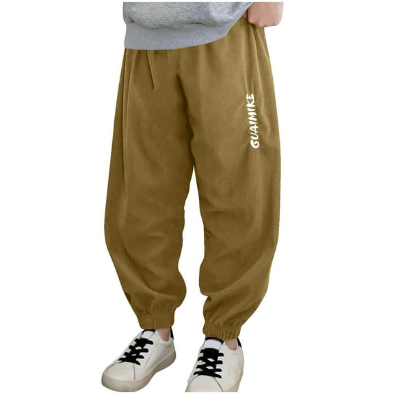 DeHolifer Boys Pants Cotton Comfy Elastic Waisted Straight Leg Letter Printed Casual Sweat Pants,9 Years