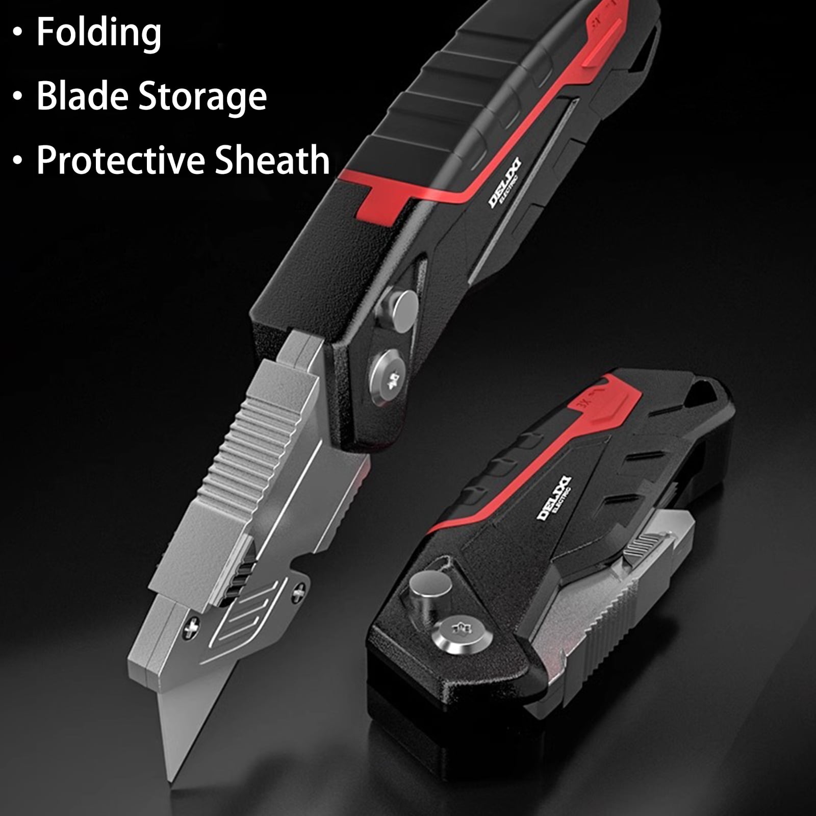 SaKaguro Folding Utility Knife,Boxs Cutter,Adjustable Angles,Carpenter Tool,Blade Storage-Holds 3 Compatible Blades(Red)