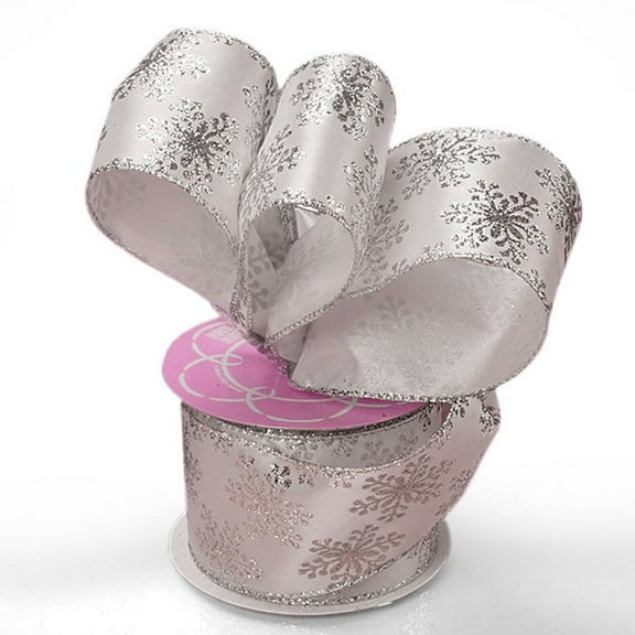 Silver Glitter Snowflakes On White Satin Wired Ribbon - 2 1/2in. Width - 10 Yards (56168899)