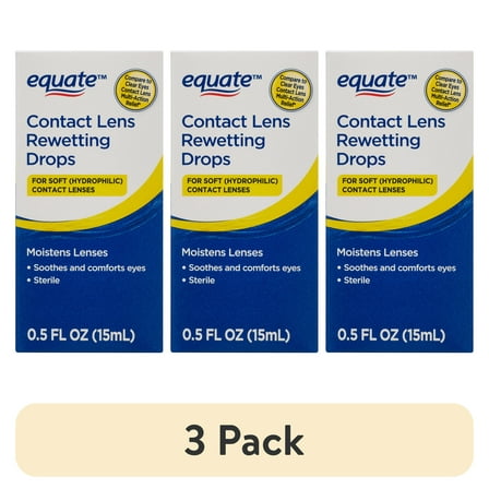 (3 pack) Equate Contact Lens Rewetting Drops for Soft Contact Lenses, 0.5 fl oz (15 ml), Compare to Clear Eyes Contact Lens Multi-Action Relief