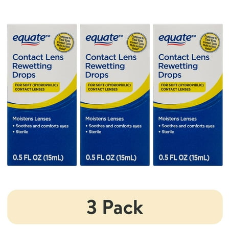 (3 pack) Equate Contact Lens Rewetting Drops for Soft Contact Lenses, 0.5 fl oz (15 ml), Compare to Clear Eyes Contact Lens Multi-Action Relief