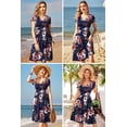 thumbnail image 4 of OUGES Vestido de fiesta corto floral de verano de manga corta con cuello en V y bolsillos para mujer, 4 of 4