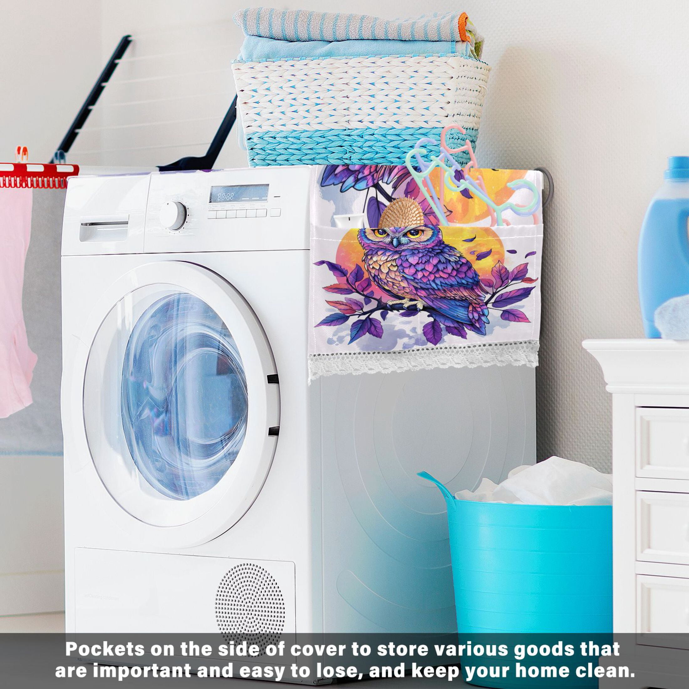 WOBOGO Vivid Purple Owl Washing Machine Cloth Dryer Refrigerator Top Cover Protective Non-Slip Mat For Kitchen Laundry