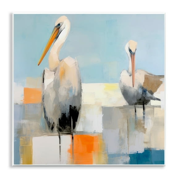 Stupell Industries Nautical Pelicans Abstract Animals & Insects Painting Unframed Art Print Wall Art, 12 x 12