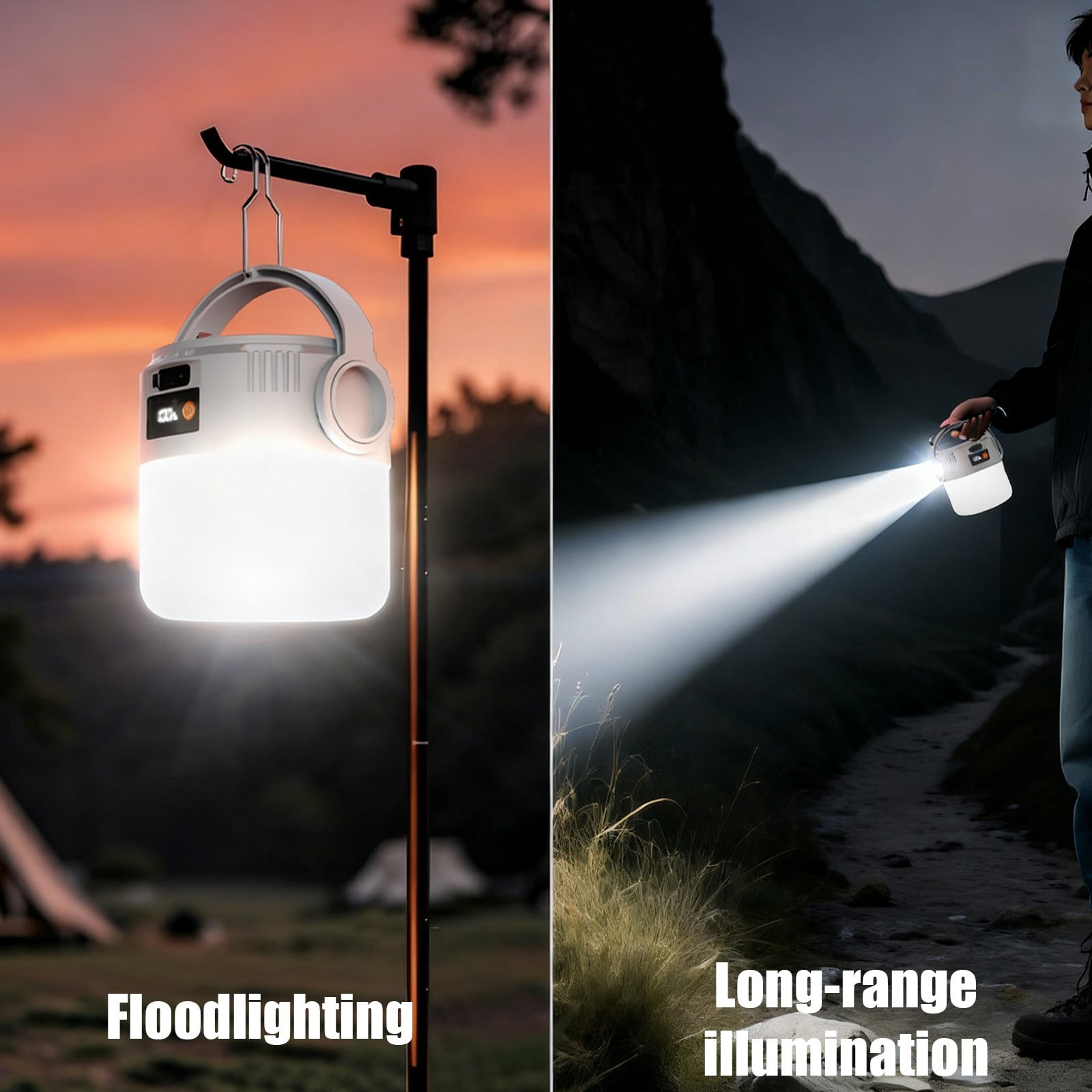 Solar Camping Light Outdoor Rechargeable LED Bulb | Portable Long Lasting Emergency Lamp with Solar Panel, Digital Display, Type-C Fast Charge, White, 5.91x3.27in, Lightweight for Market Stalls