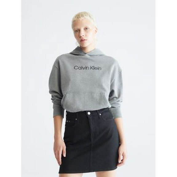 Calvin Klein GREY Women's Relaxed Fit Standard Logo Hoodie, US X-Large