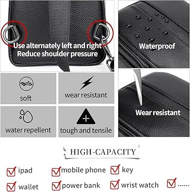 FSD.WG Men's Multi-Functional Sling Bag Water-resistant Crossbody Bag for Commute Travel L