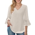 thumbnail image 2 of UQJfacai Womens Ruffle 3/4 Sleeve Dressy Blouses Sparkly Glitter V-Neck Shirts Evening Flowy Double Layers Mesh Tunic Tops, 2 of 6