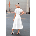 thumbnail image 3 of V-Neck Pleated Puff Sleeves Long-Sleeved Dress White XL, 3 of 4