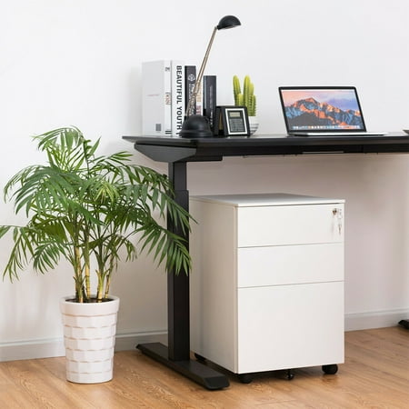Costway 3 Drawer Filing Cabinet Locking Pedestal Under Desk Home