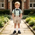 thumbnail image 2 of HAYIMI Toddler Boys Short Sleeve Striped T Shirt Tops Suspenders Shorts Child Kids Gentleman Outfit Sets Relaxed Fit Clothes Sets, 2 of 5