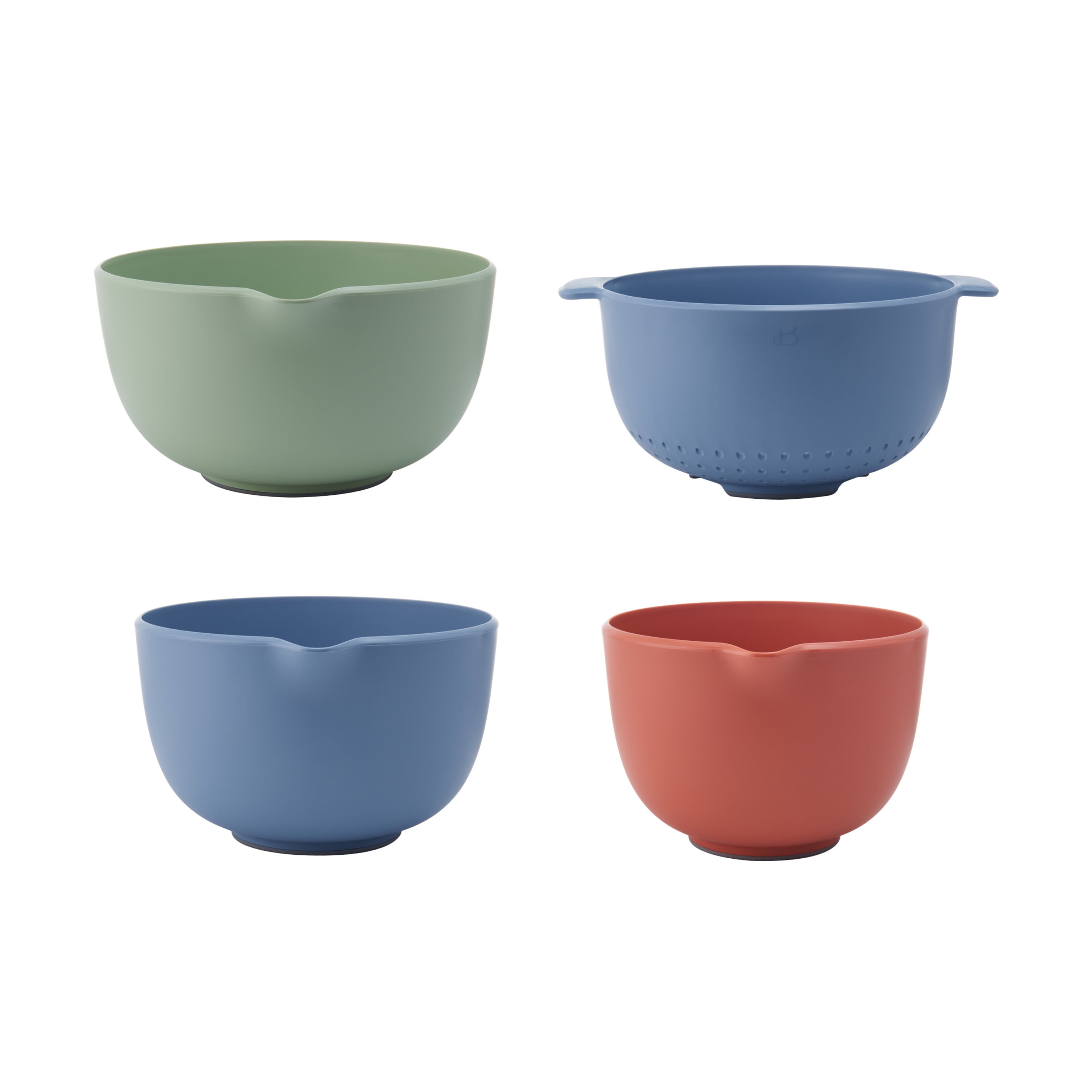 Beautiful Mixing Bowls and Colander Set Sage, Cinnamon and Blue Icing by Drew Barrymore