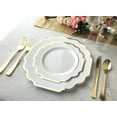 thumbnail image 4 of 40 Plates Pack, Heavyweight Disposable Wedding Party Plastic Plates (8'' Appetizer/Dessert Plate, Imperial in White/Blue & Gold), 4 of 9