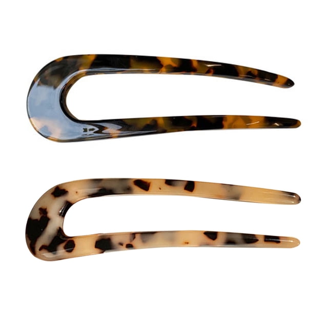 2pcs Leopard Pattern Hair Forks U-shaped Hair Clips Lady Headdress (Mixed Color)