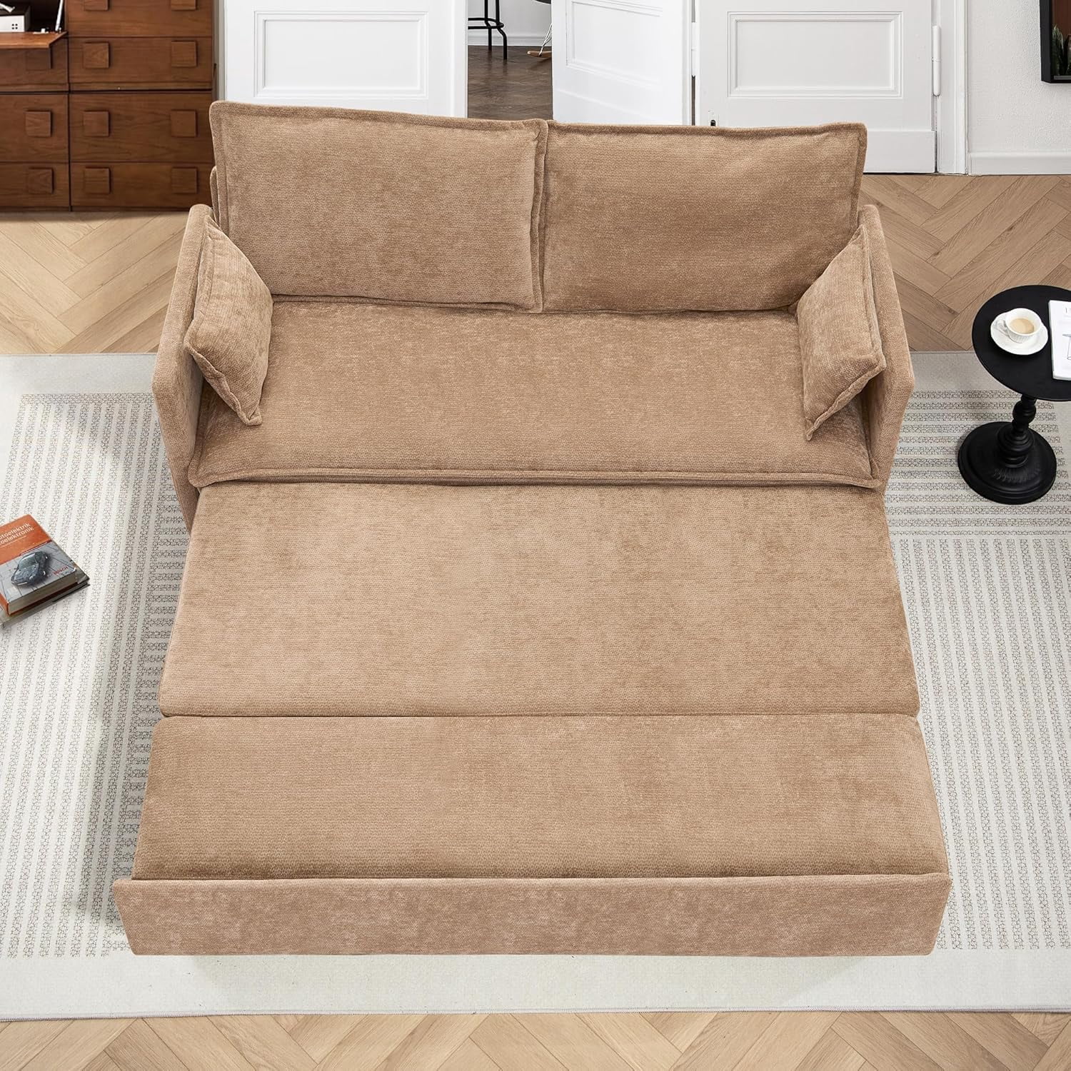 Modern Convertible Sleeper Sofa with USB Charging, Queen-size Corduroy Upholstery Sofa Bed, Brown