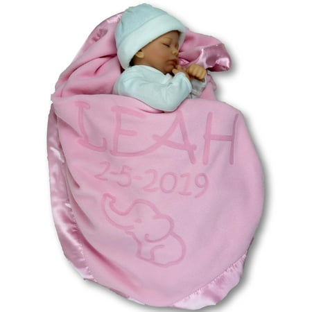 Personalized Elephant Baby Blanket for Girls - Pink