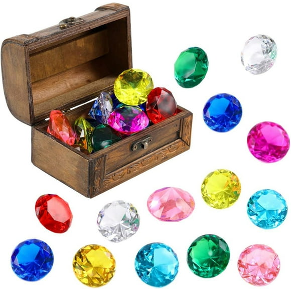 Sloosh Diving Gems Pool Toys 15 Big Colorful Diamond With Chest Swim Dive Toy For Kids Underwater Gemstone Swimming Training Gift Water Toys Pool Games(Wooden)