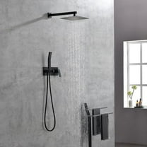 Matte Black Brass Shower System - 10" Rainfall Shower Head & Handheld Sprayer, cUPC-Certified, Wall-Mounted Bathroom Faucet Combo with Easy Install