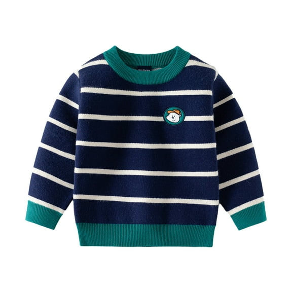 Paokuoon Toddler Boys Sweater Knit Pullover for Kids 2-7 Years Crew Neck Long Sleeve Striped for Fall Winter