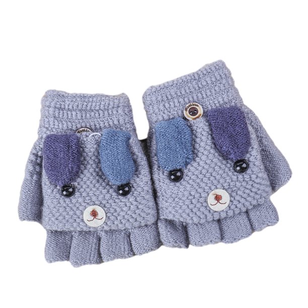 Guantes convertibles con dibujos animados en la parte superior abatible para niños pequeños, mitones de punto de lana sin dedos para invierno 876