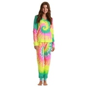 #FollowMe Women's Printed Henley Thermal Underwear Set with Jogger Pant (Tie Dye Neon Swirl, X-Small)