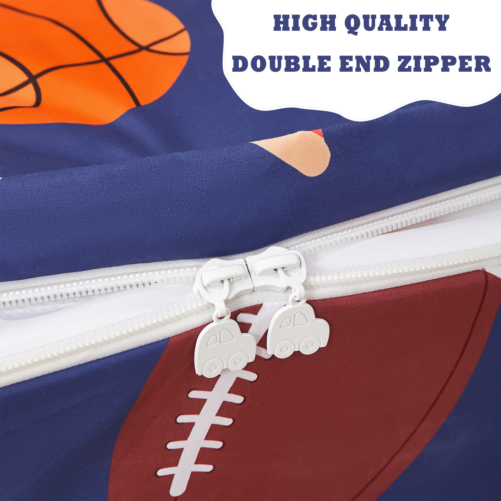 ZRNBAST 3Pcs Kids Comforter Set Sports Ball Games Zipper Bedding Set for Boys Basketball Football Baseball Comforter with Fitted Sheet and Pillowcases All in one Zipper Bedding(Navy ,Twin)