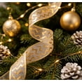 thumbnail image 2 of Champagne Gold Christmas Wired Ribbon - 16.4 Ft Yard Christmas Mesh Ribbon for Gift Wrapping, Tree Decor & DIY Crafts, Holiday Bow Making,C, 2 of 5