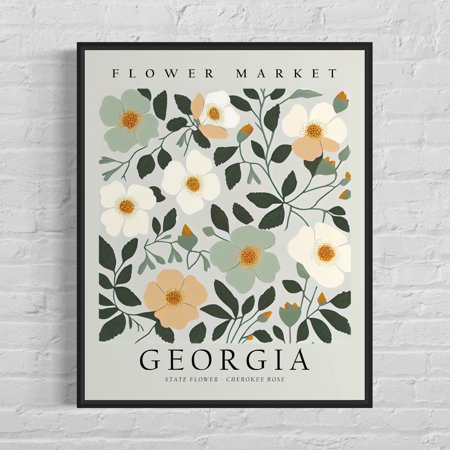 POSTER Georgia State Flower, Georgia Flower Market Art Print, Cherokee Rose 1960's Wall Art , Neutral Botanical Pastel Artwork-UNFRAMED