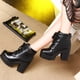 thumbnail image 1 of Botas cortas de terciopelo con cordones en la parte delantera para mujer, tacón alto, tacón grueso, punta redonda Wmkox8yii  hfjk1462, 1 of 5